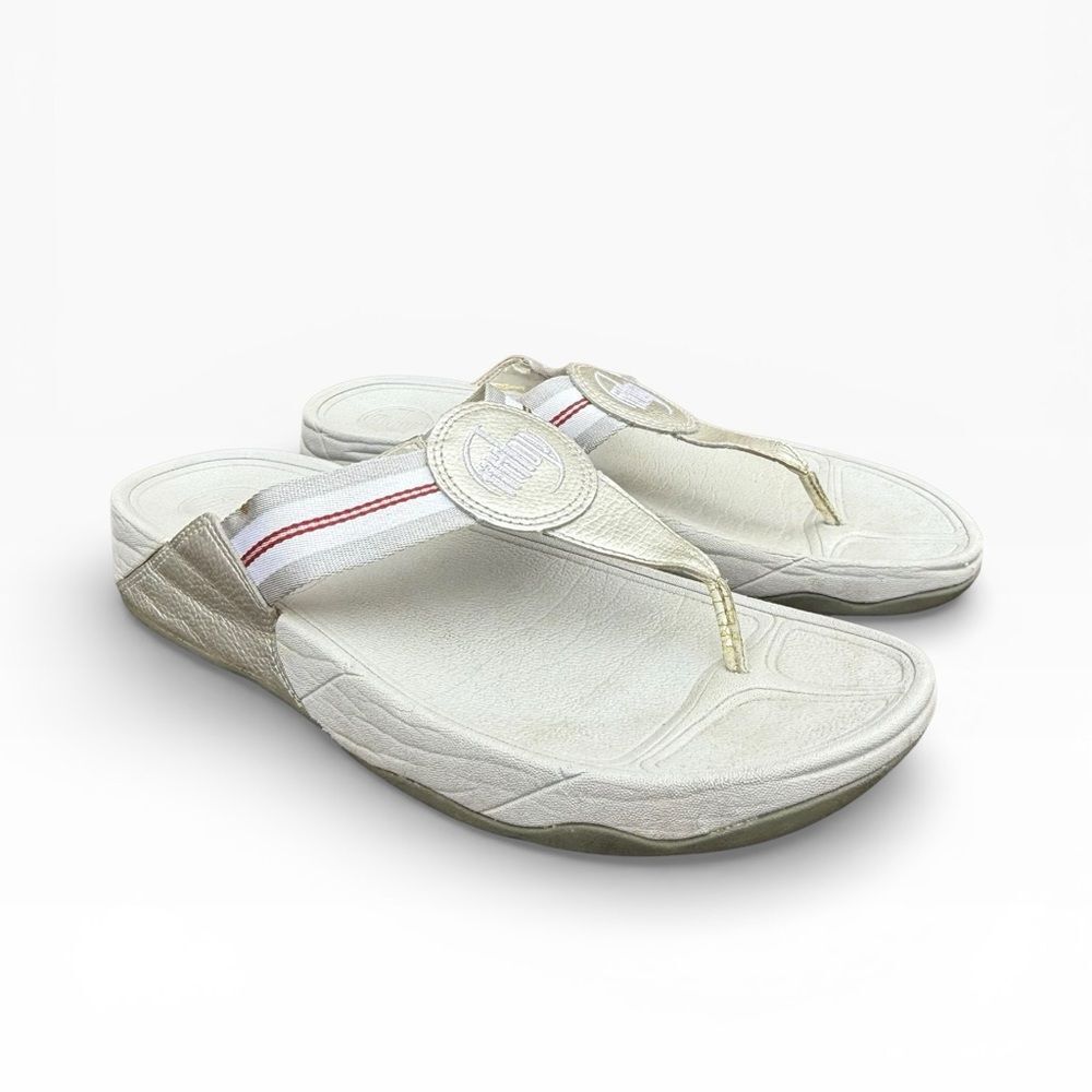 FitFlop Walkstar Women's Flip Flop Sandals Silver Striped Slip On Size 11